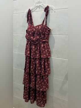 Wild Fable Floral Tiered Maxi Dress in Burgundy NWT XL